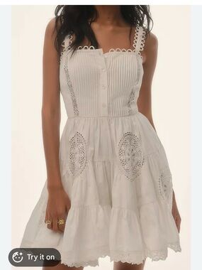 Free People White Eyelet Tiered Mini Dress Romper